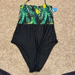 Cupshe Black One Piece Swimsuit Pineapple Leaf Sz Med